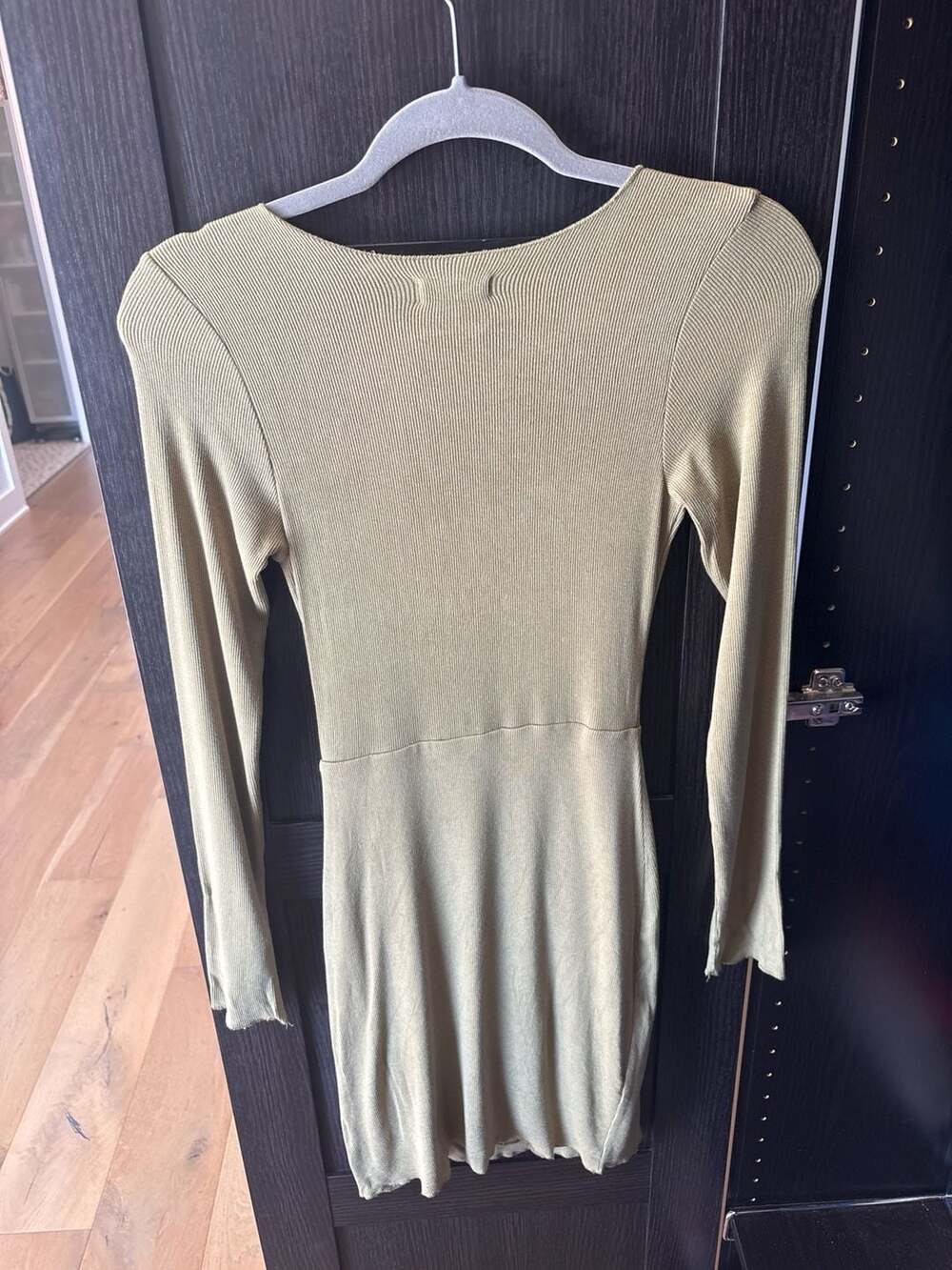 Princess Polly Pinch Me Green Ribbed Long Sleeve Cutout Mini Dress View 2